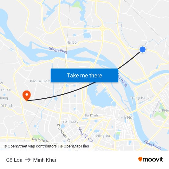 Cổ Loa to Minh Khai map