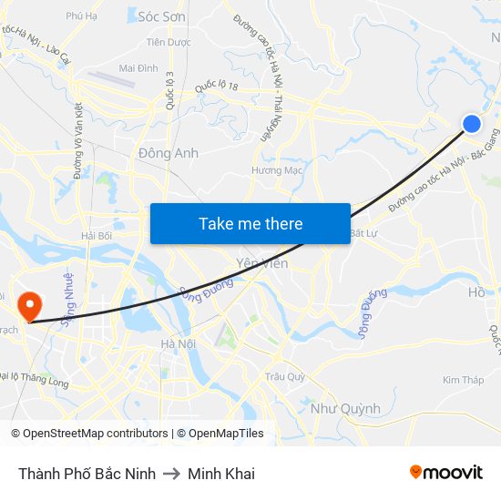 Thành Phố Bắc Ninh to Minh Khai map