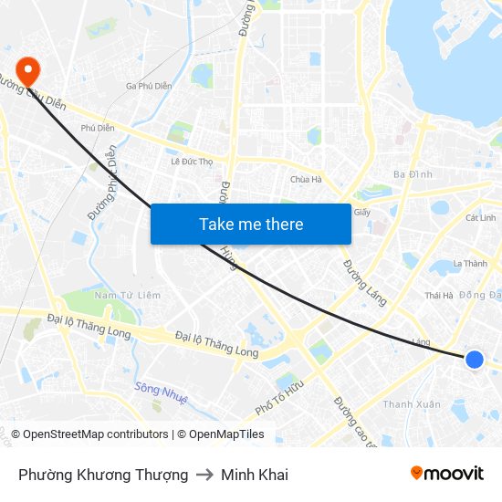 Phường Khương Thượng to Minh Khai map