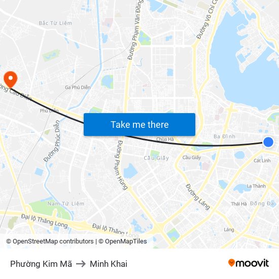 Phường Kim Mã to Minh Khai map