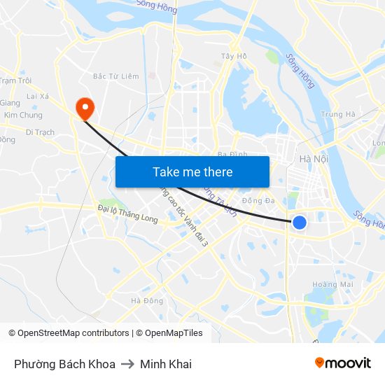 Phường Bách Khoa to Minh Khai map