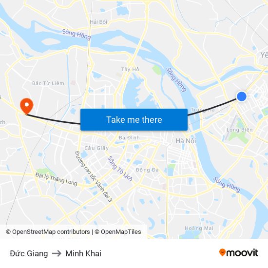 Đức Giang to Minh Khai map