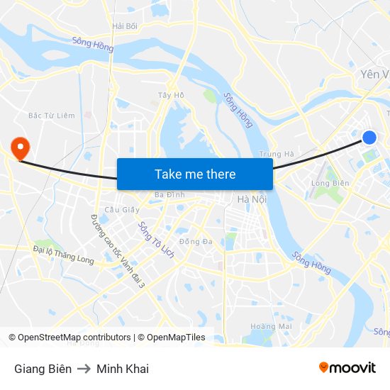 Giang Biên to Minh Khai map