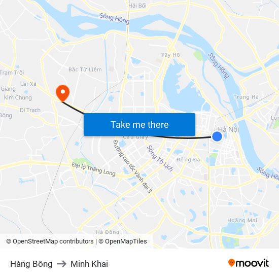 Hàng Bông to Minh Khai map