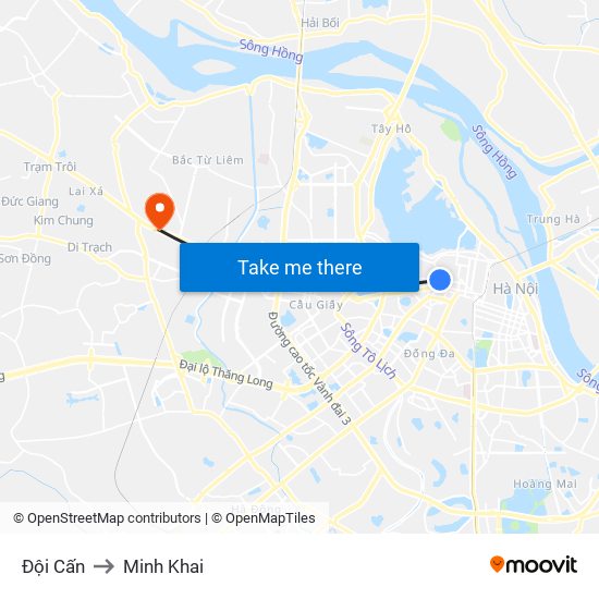 Đội Cấn to Minh Khai map