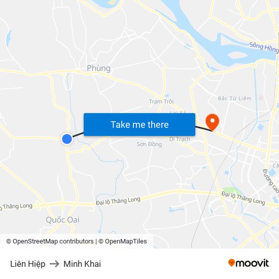 Liên Hiệp to Minh Khai map