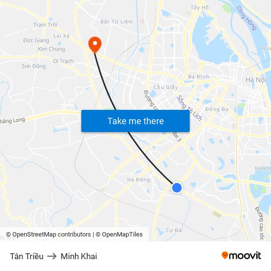 Tân Triều to Minh Khai map