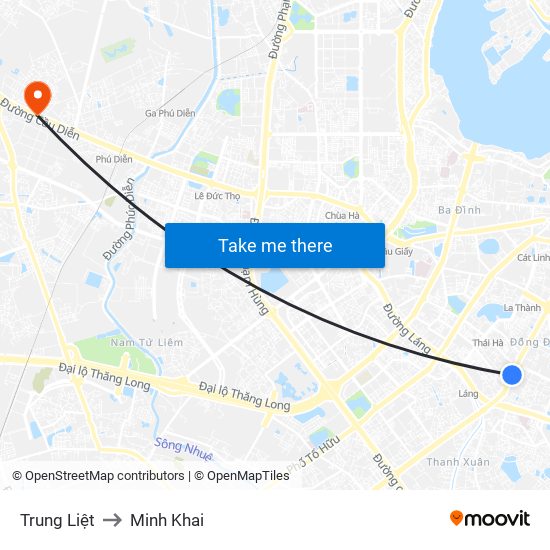 Trung Liệt to Minh Khai map