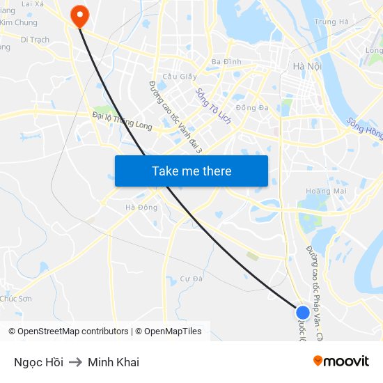 Ngọc Hồi to Minh Khai map