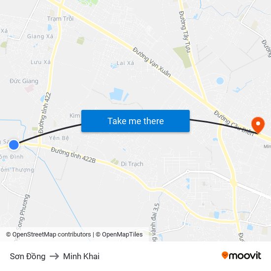 Sơn Đồng to Minh Khai map