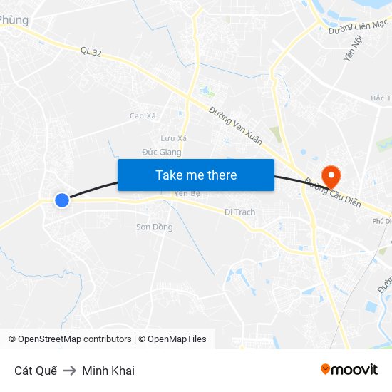 Cát Quế to Minh Khai map