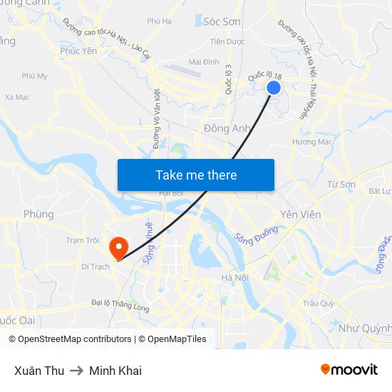 Xuân Thu to Minh Khai map