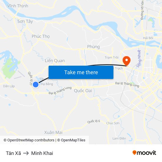 Tân Xã to Minh Khai map