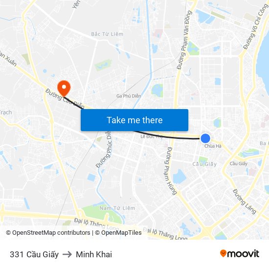 331 Cầu Giấy to Minh Khai map