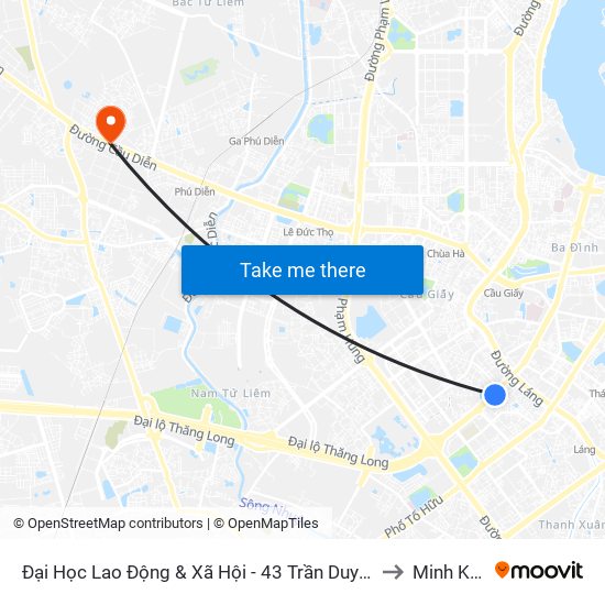 Đại Học Lao Động & Xã Hội - 43 Trần Duy Hưng to Minh Khai map