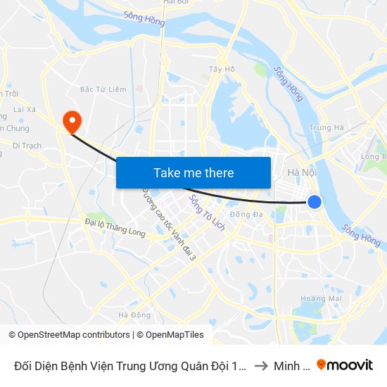 Đối Diện Bệnh Viện Trung Ương Quân Đội 108 - Trần Hưng Đạo to Minh Khai map