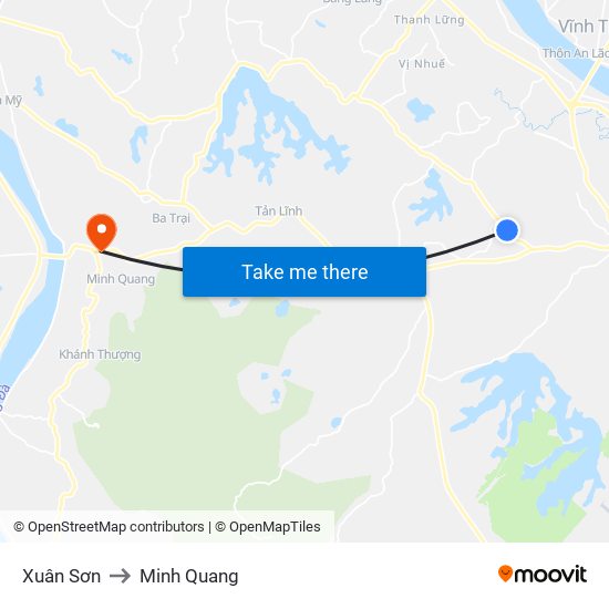 Xuân Sơn to Minh Quang map