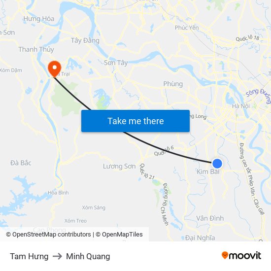 Tam Hưng to Minh Quang map