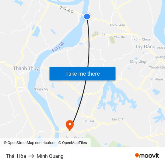 Thái Hòa to Minh Quang map
