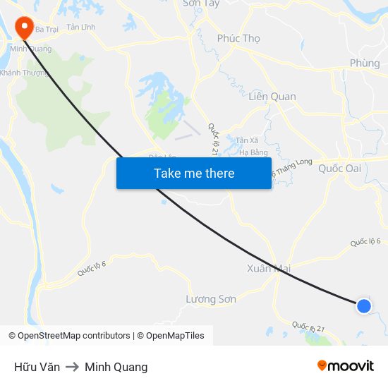 Hữu Văn to Minh Quang map