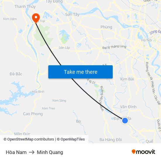 Hòa Nam to Minh Quang map