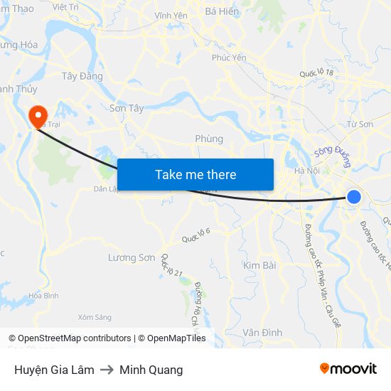 Huyện Gia Lâm to Minh Quang map