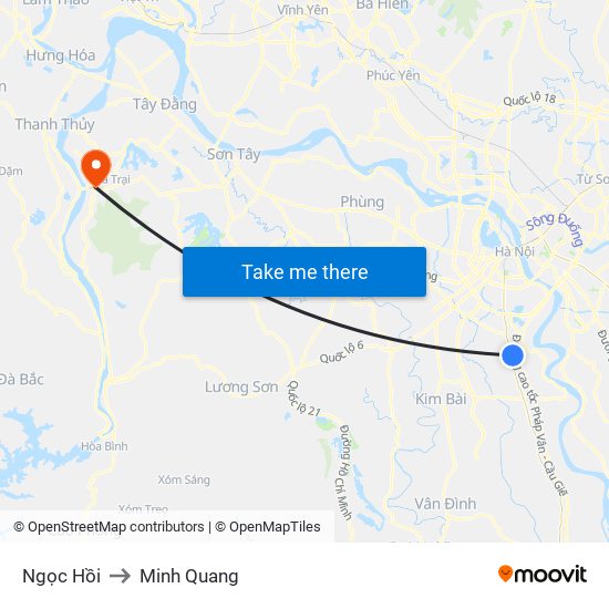 Ngọc Hồi to Minh Quang map