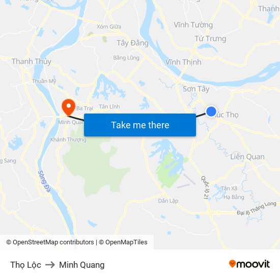 Thọ Lộc to Minh Quang map