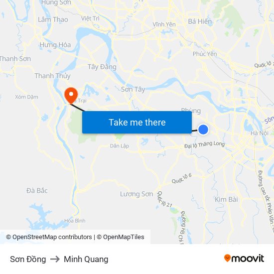 Sơn Đồng to Minh Quang map