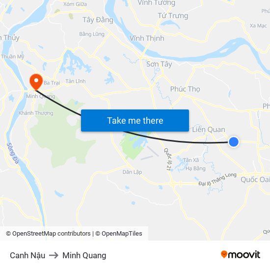 Canh Nậu to Minh Quang map