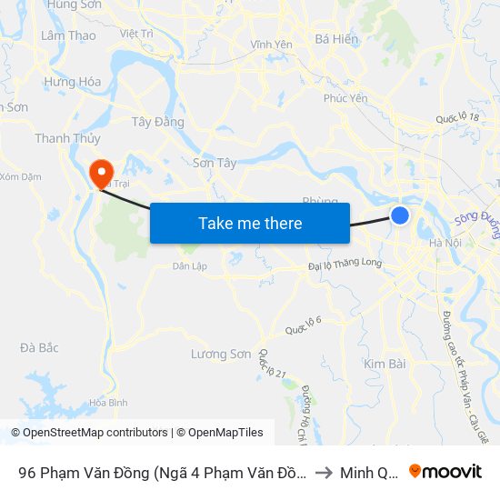 96 Phạm Văn Đồng (Ngã 4 Phạm Văn Đồng - Xuân Đỉnh) to Minh Quang map