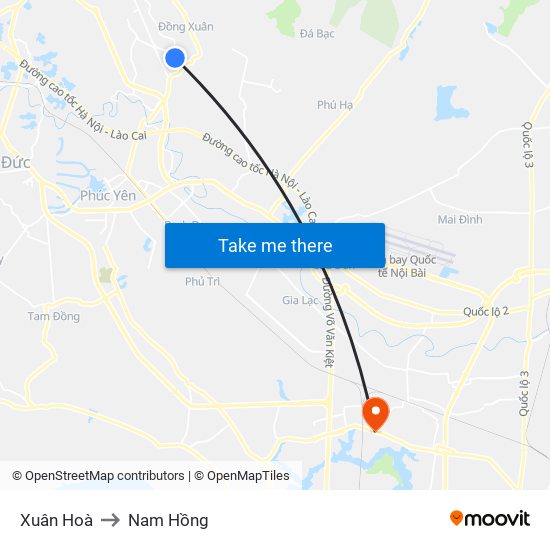 Xuân Hoà to Nam Hồng map