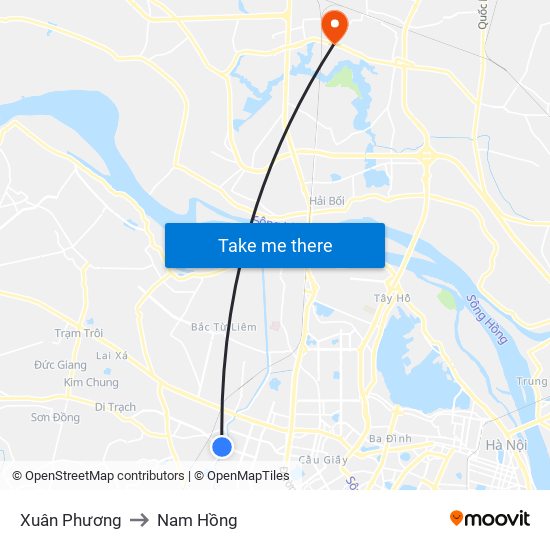 Xuân Phương to Nam Hồng map