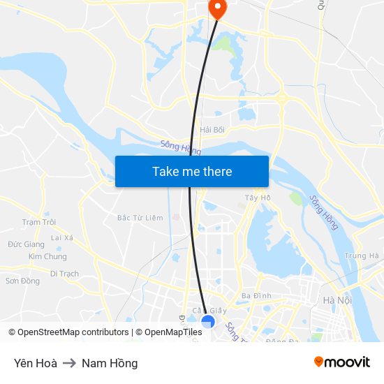 Yên Hoà to Nam Hồng map