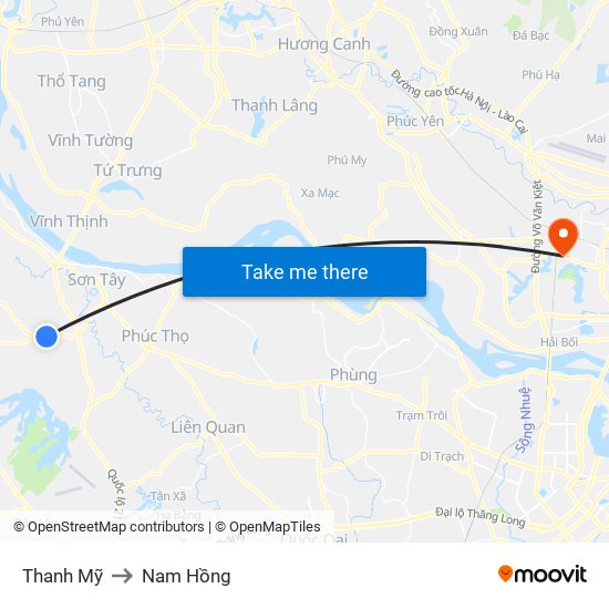 Thanh Mỹ to Nam Hồng map