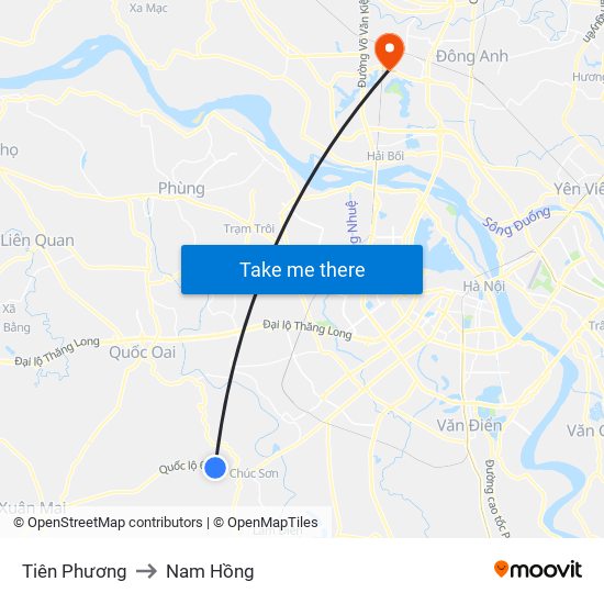 Tiên Phương to Nam Hồng map