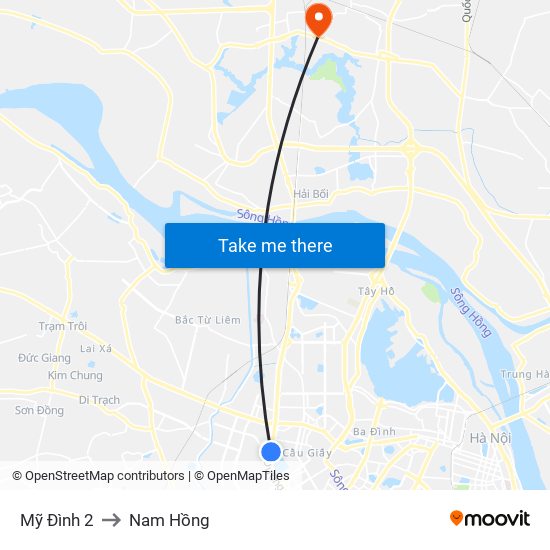 Mỹ Đình 2 to Nam Hồng map