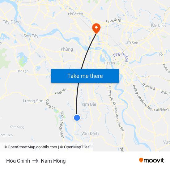 Hòa Chính to Nam Hồng map