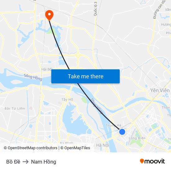 Bồ Đề to Nam Hồng map