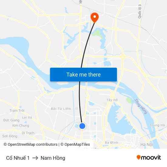 Cổ Nhuế 1 to Nam Hồng map