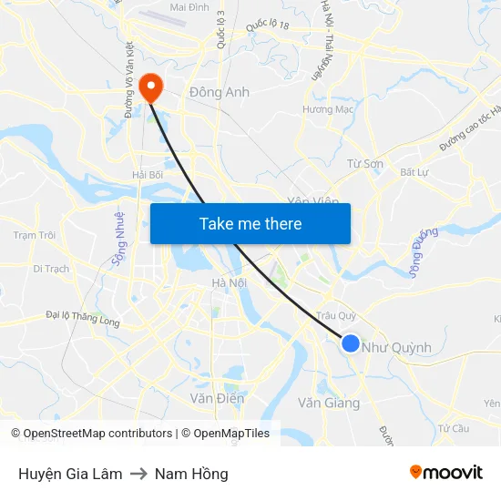 Huyện Gia Lâm to Nam Hồng map