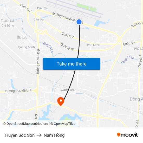 Huyện Sóc Sơn to Nam Hồng map