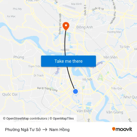 Phường Ngã Tư Sở to Nam Hồng map