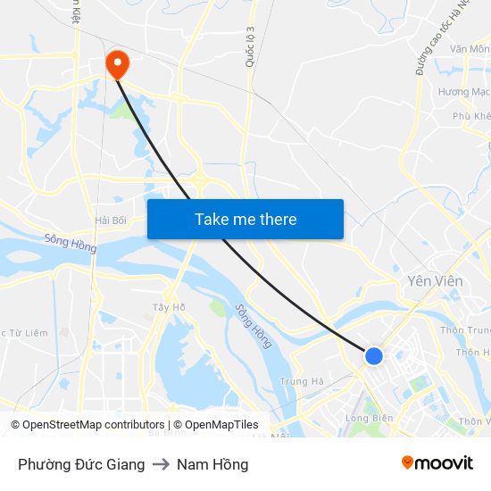 Phường Đức Giang to Nam Hồng map