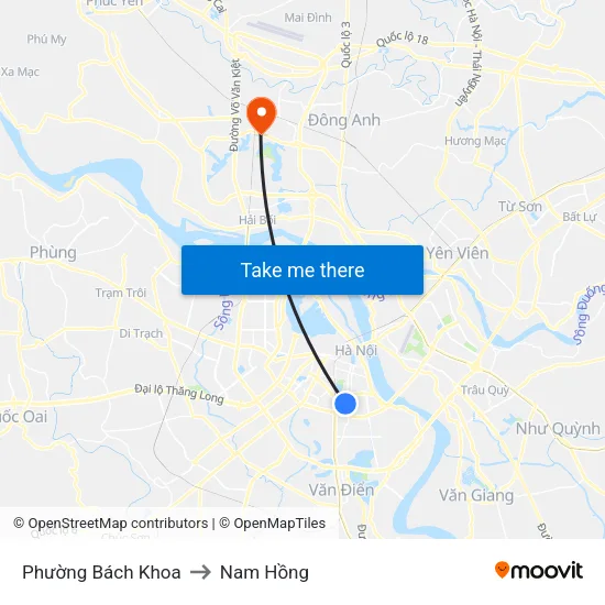 Phường Bách Khoa to Nam Hồng map