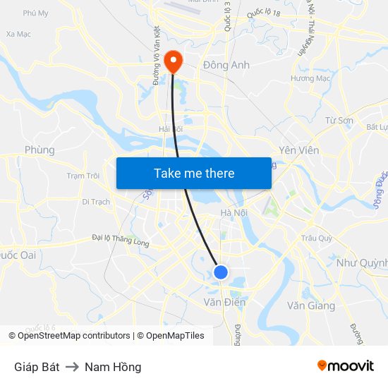 Giáp Bát to Nam Hồng map