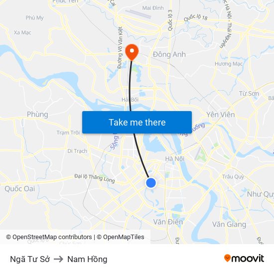 Ngã Tư Sở to Nam Hồng map