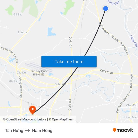 Tân Hưng to Nam Hồng map