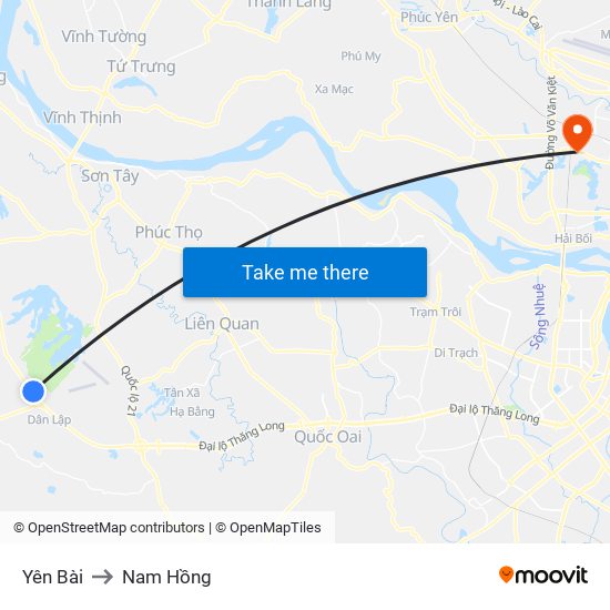 Yên Bài to Nam Hồng map