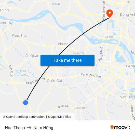 Hòa Thạch to Nam Hồng map